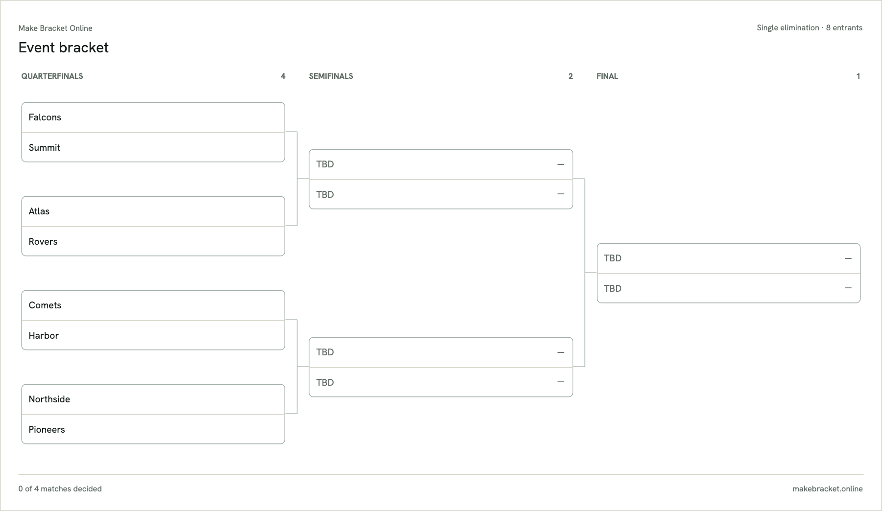 Printable tournament bracket preview with a clean export layout